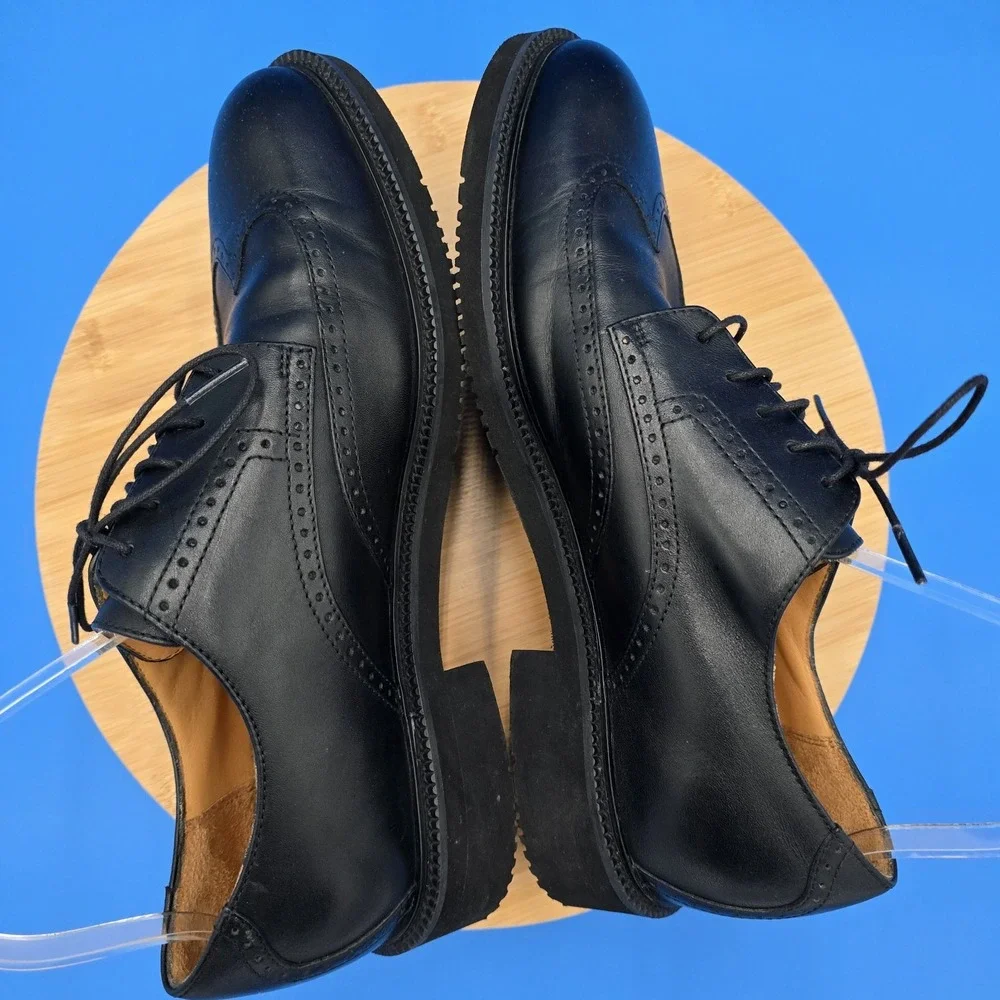 ROCKPORT MENS SHOES 8.5W WINGTIP BLACK LEATHER‎ GUNBOAT OXFORD APM11041 EUC